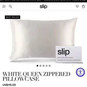 SLIP WHITE QUEEN ZIPPERED PILLOWCASE. NEW IN BOX. Queen white